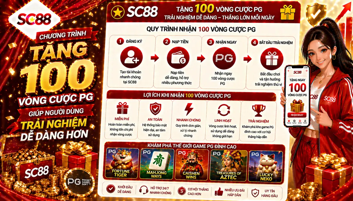 Chương trình SC88 tặng 100 vòng cược PG giúp người dùng trải nghiệm dễ dàng hơn