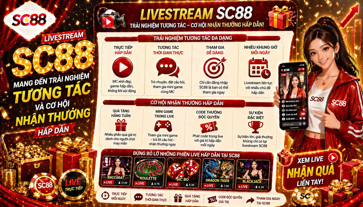 Livestream SC88 mang đến trải nghiệm tương tác và cơ hội nhận thưởng hấp dẫn