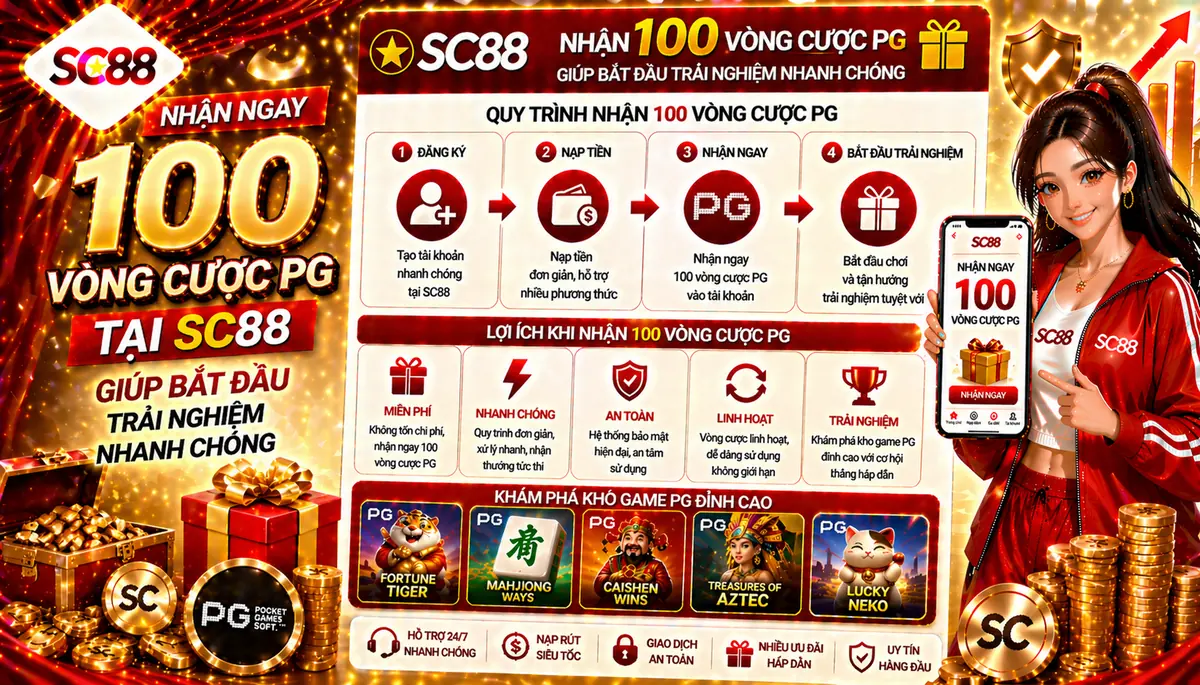 Nhận 100 vòng cược PG tại SC88 giúp bắt đầu trải nghiệm nhanh chóng