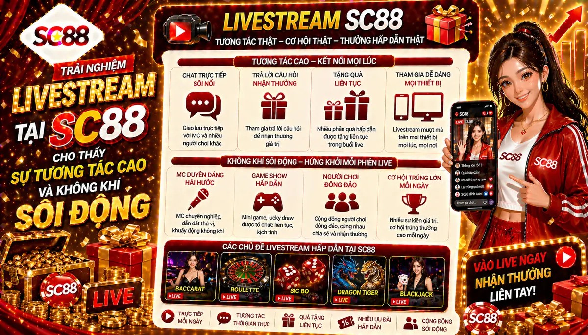 Trải nghiệm livestream tại SC88 cho thấy sự tương tác cao và không khí sôi động
