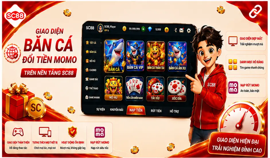 Giao diện bắn cá đổi tiền MOMO trên nền tảng SC88